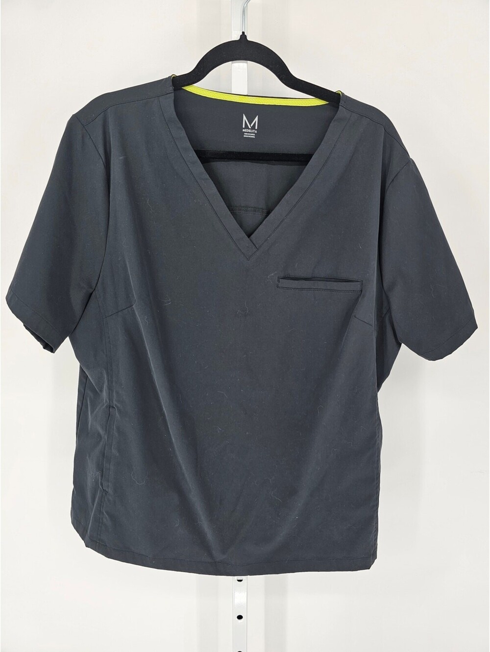 Medelita Womens Sz 2X Short Sleeve V Neck Scrub Top Solid Black